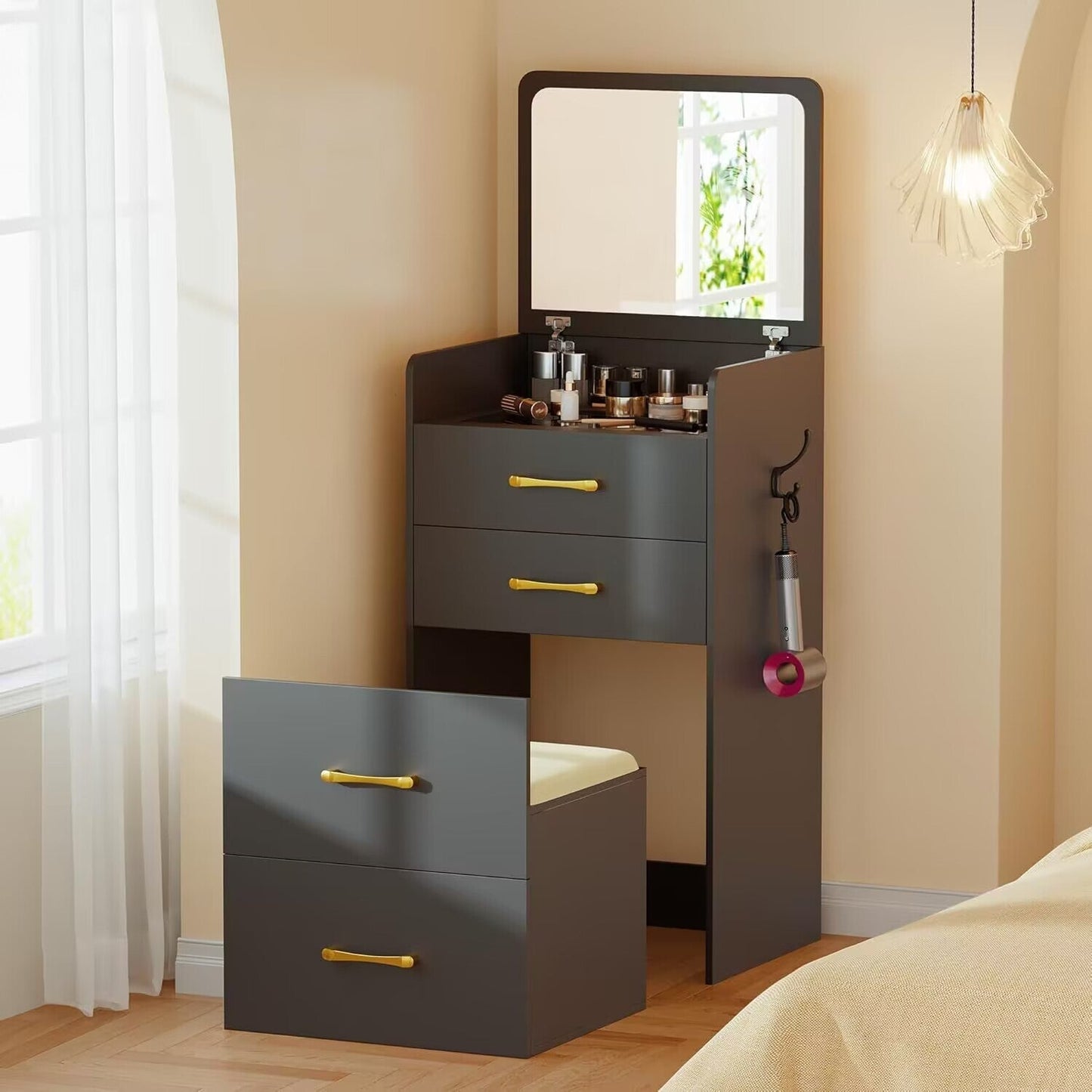 3-in-1 kaptafel met opklapbare spiegel